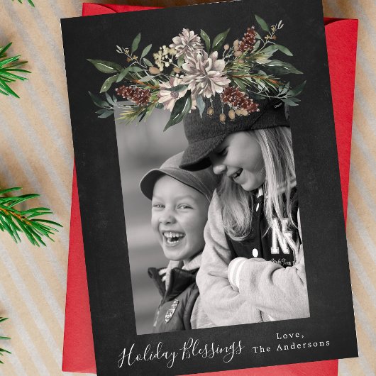 ヴィンテージフローラチョーククリスマスワンフォト シーズンカード