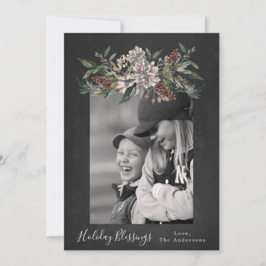 ヴィンテージフローラチョーククリスマスワンフォト シーズンカード (正面)