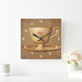 ヴィンテージフローラティーカップおよびソーサー スクエア壁時計 (ホーム)