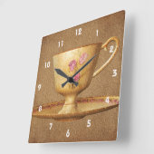 ヴィンテージフローラティーカップおよびソーサー スクエア壁時計 (傾斜)