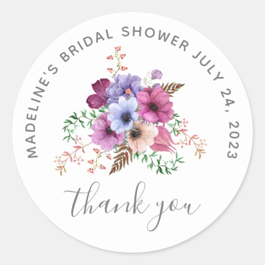 ヴィンテージフローラティーパーティーブライダルシャワーありがとう ラウンドシール (正面)