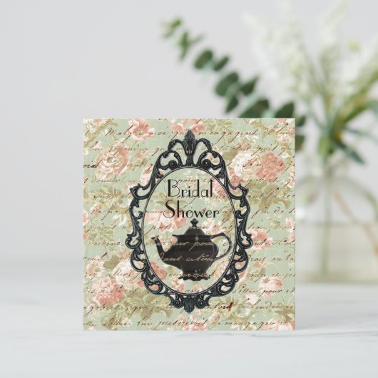 ヴィンテージフローラティーパーティーブライダルシャワー招待 招待状 (スタンド正面)