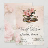 ヴィンテージフローラティーパーティーライトブライダルシャワー 招待状 (正面/裏面)