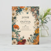 ヴィンテージフローラティール(緑がかった色)オランベージュ結婚式招待状 招待状 (スタンド正面)