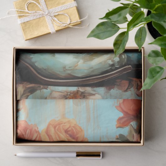 ヴィンテージフローラテクスチャカウボーイブートデコパージュ 薄葉紙 (ギフト)