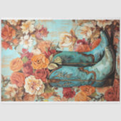 ヴィンテージフローラテクスチャカウボーイブートデコパージュ 薄葉紙 (正面)