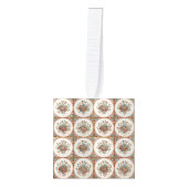 ヴィンテージフローラテラコッタタイルパターンクリスマス キューブオーナメント (正面)