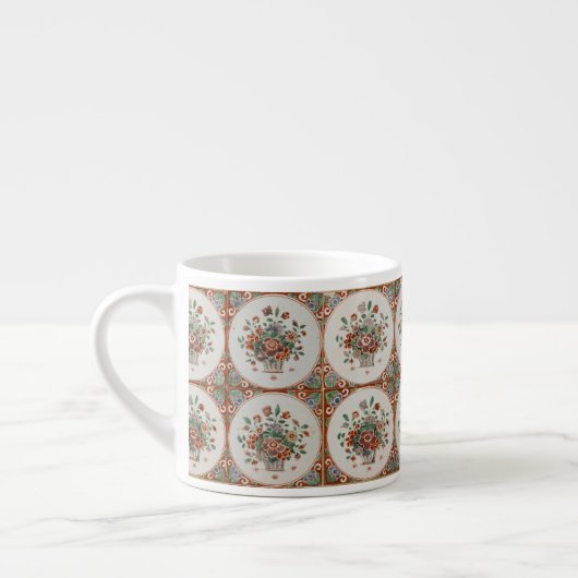 ヴィンテージフローラテラコッタタイルパターン エスプレッソカップ (左)