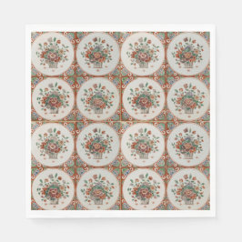 ヴィンテージフローラテラコッタタイルパターン スタンダードランチョンナプキン