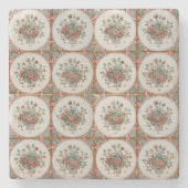 ヴィンテージフローラテラコッタタイルパターン ストーンコースター (正面)
