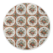 ヴィンテージフローラテラコッタタイルパターン セラミックノブ (正面)