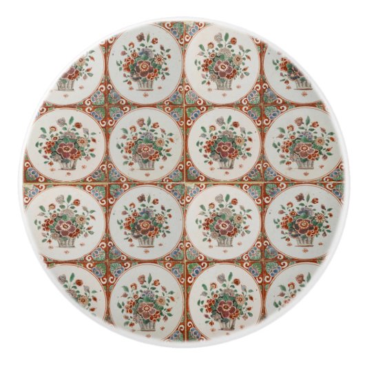 ヴィンテージフローラテラコッタタイルパターン セラミックノブ (正面)