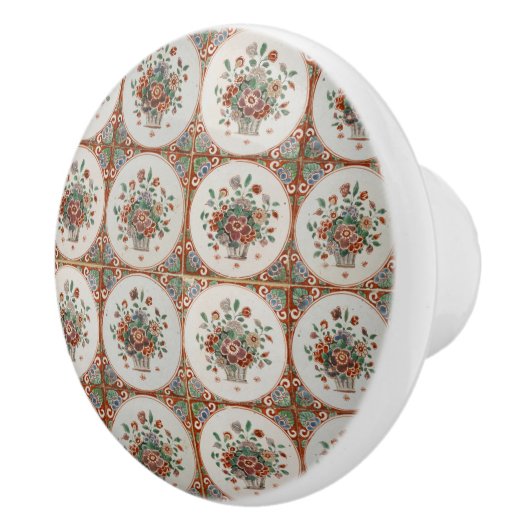 ヴィンテージフローラテラコッタタイルパターン セラミックノブ (右)