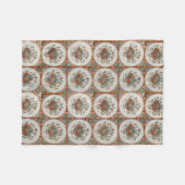 ヴィンテージフローラテラコッタタイルパターン フリースブランケット (正面(横))