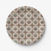 ヴィンテージフローラテラコッタタイルパターン ペーパープレート (正面)