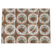 ヴィンテージフローラテラコッタタイルパターン ラージペーパーバッグ (正面)