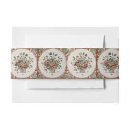 ヴィンテージフローラテラコッタタイルパターン 招待状ベリーバンド