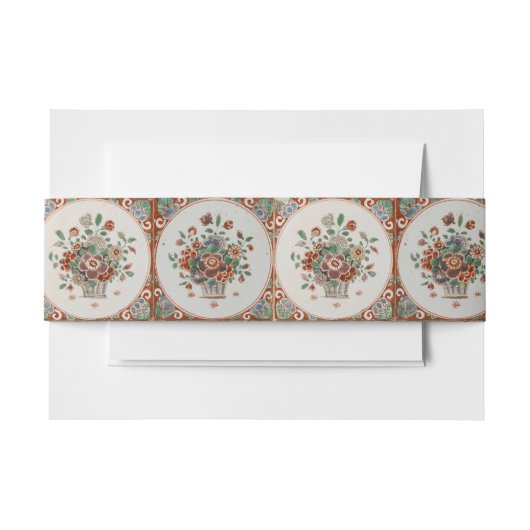 ヴィンテージフローラテラコッタタイルパターン 招待状ベリーバンド (正面例)