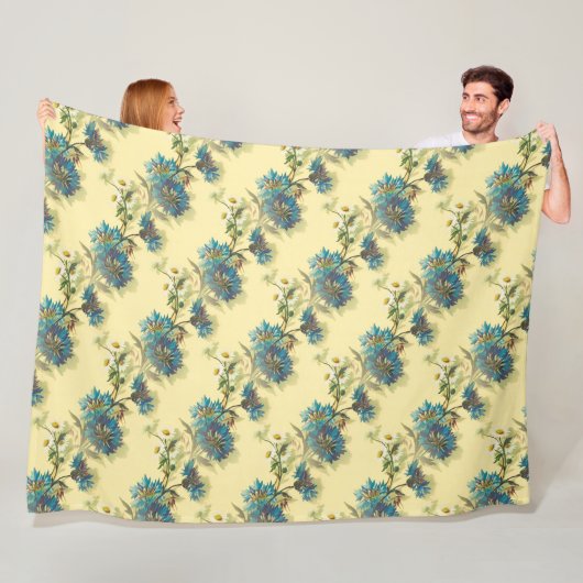 ヴィンテージフローラデイジーとコーンフラワーパターン フリースブランケット (インサイチュ)