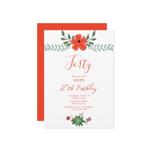 ヴィンテージフローラデコレーション誕生日パーティー 招待状 (正面/裏面インサイチュ)