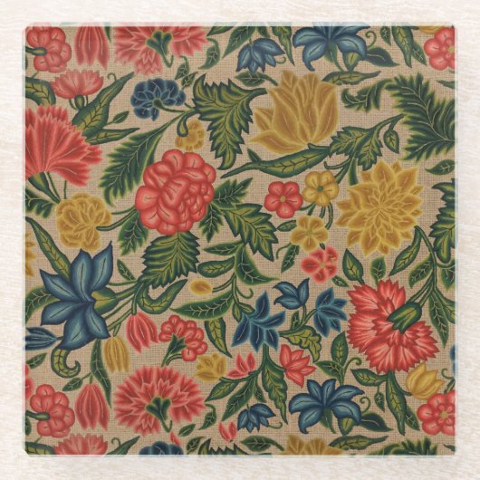 ヴィンテージフローラデザイナーガーデンアートワーク ガラスコースター (正面)