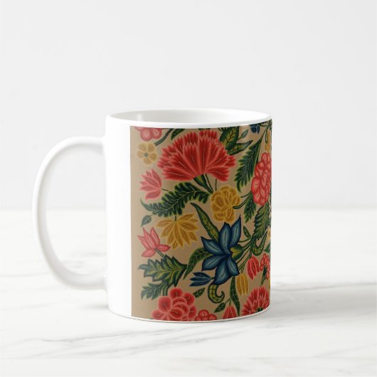 ヴィンテージフローラデザイナーガーデンアートワーク コーヒーマグカップ (左)