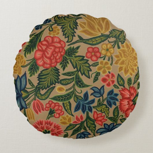 ヴィンテージフローラデザイナーガーデンアートワーク ラウンドクッション (正面)