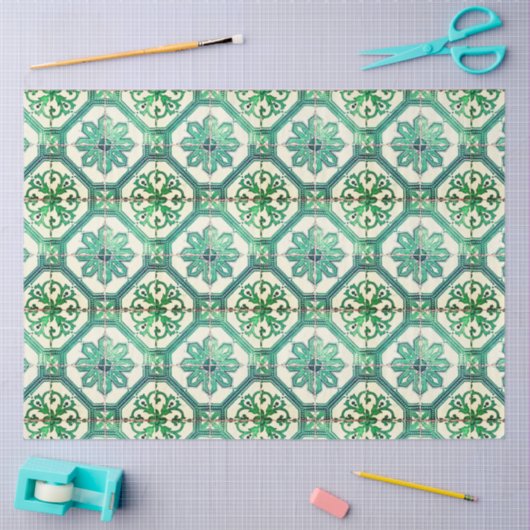 ヴィンテージフローラデルフトグリーンタイル分離組織P 薄葉紙 (クラフト)