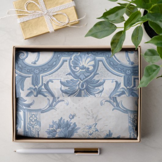 ヴィンテージフローラデルフトブルーホワイトエレガントデクページ 薄葉紙 (ギフト)