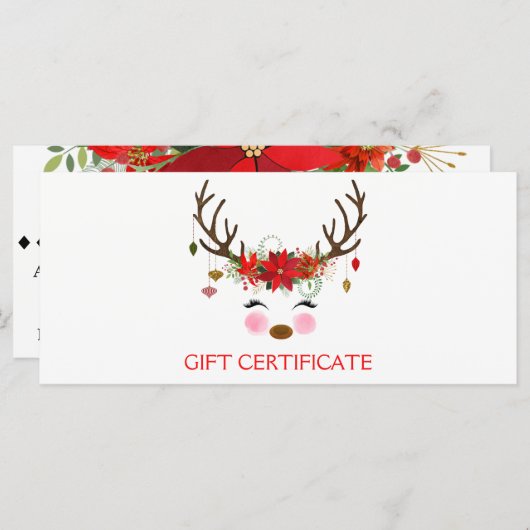 ヴィンテージフローラトナカイ休日ギフト証明書 (正面/裏面)