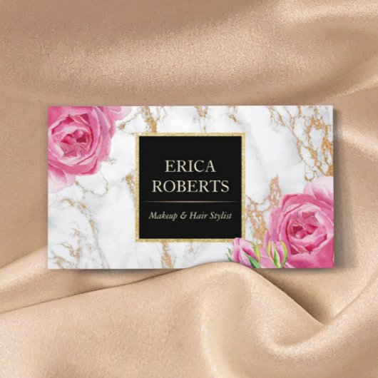 ヴィンテージフローラトレンディー金ゴールド大理石メイクアップアーティスト 名刺