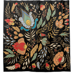 ヴィンテージフローラドードル：東洋のデザイン。 シャワーカーテン