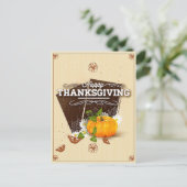 ヴィンテージフローラハッピーサンクスギビングカボチャ秋 ポストカード (スタンド正面)