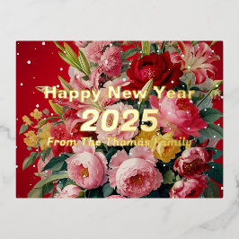 ヴィンテージフローラハッピーニューイヤー2025 箔シーズンポストカード