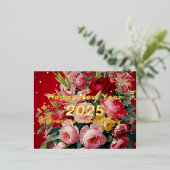 ヴィンテージフローラハッピーニューイヤー2025 箔シーズンポストカード (立ち正面)