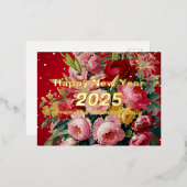 ヴィンテージフローラハッピーニューイヤー2025 箔シーズンポストカード (正面/裏面)