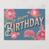 ヴィンテージフローラハッピーバースデーカード ポストカード (正面)