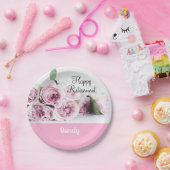 ヴィンテージフローラハッピーリタイアメントパープルピンクローズ ペーパープレート (パーティー)