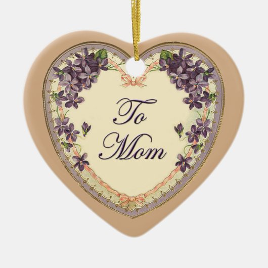ヴィンテージフローラハートと花 セラミックオーナメント (正面)