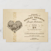 ヴィンテージフローラハートの古いブライダルシャワー招待状 招待状 (正面/裏面)