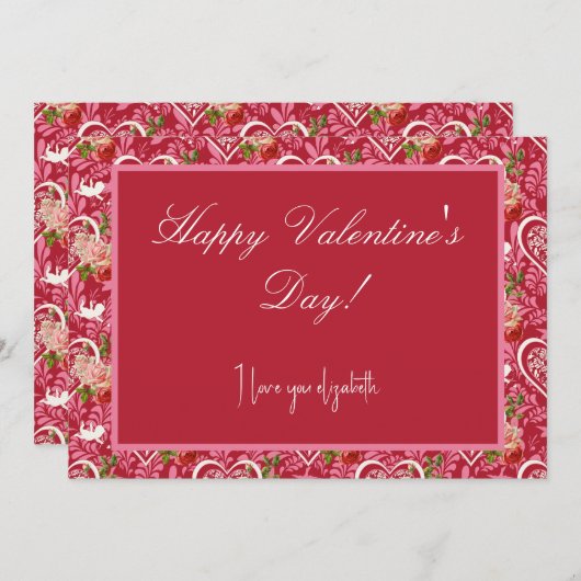 ヴィンテージフローラハートバレンタインデーカード シーズンカード (正面/裏面)