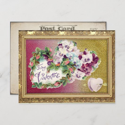 ヴィンテージフローラハートバレンタイン葉書 シーズンポストカード (正面/裏面)