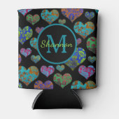 ヴィンテージフローラハートパターンイニシャル名モノグラム 缶クーラー (正面)