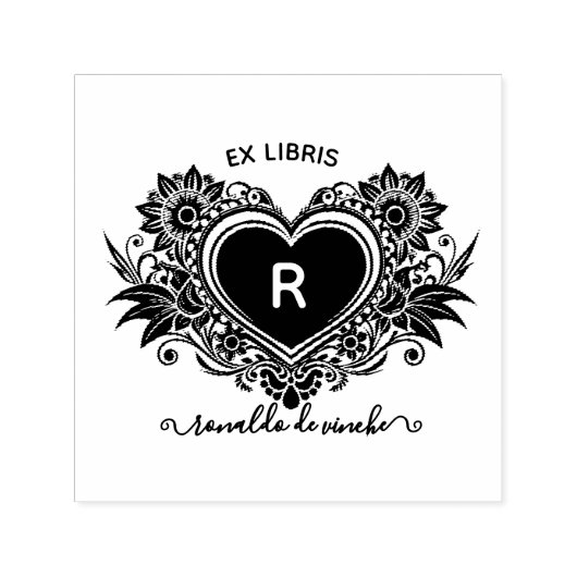 ヴィンテージフローラハートモノグラムエクライブラリ セルフインキングスタンプ (デザイン)