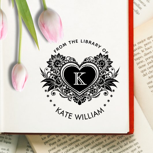 ヴィンテージフローラハートモノグラム自己インク セルフインキングスタンプ