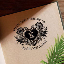 ヴィンテージフローラハートモノグラム自己インク ラバースタンプ