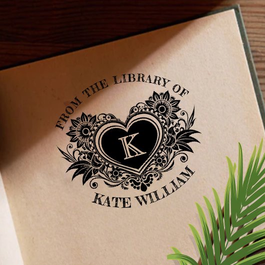 ヴィンテージフローラハートモノグラム自己インク ラバースタンプ