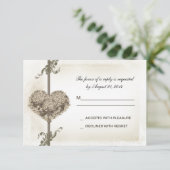 ヴィンテージフローラハート結婚式rsvpデザイン 出欠カード (スタンド正面)