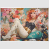 ヴィンテージフローラバイクもしくは自転車に乗る人女性のデコパージュ 薄葉紙 (正面)