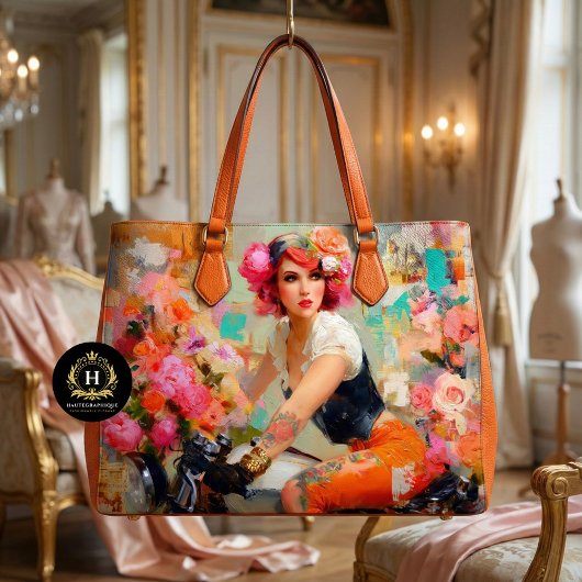 ヴィンテージフローラバイクもしくは自転車に乗る人女性のデコパージュ 薄葉紙